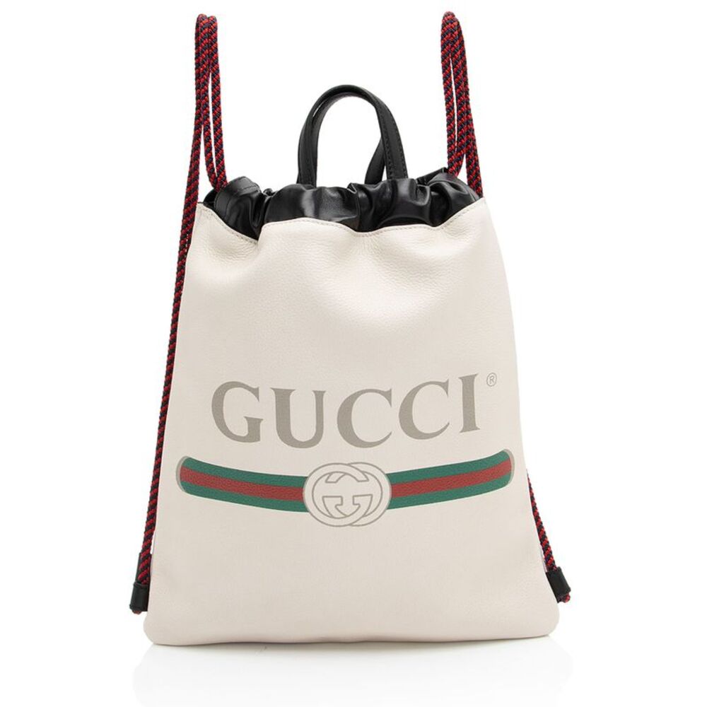 Gucci Leather Logo Drawstring Backpack
